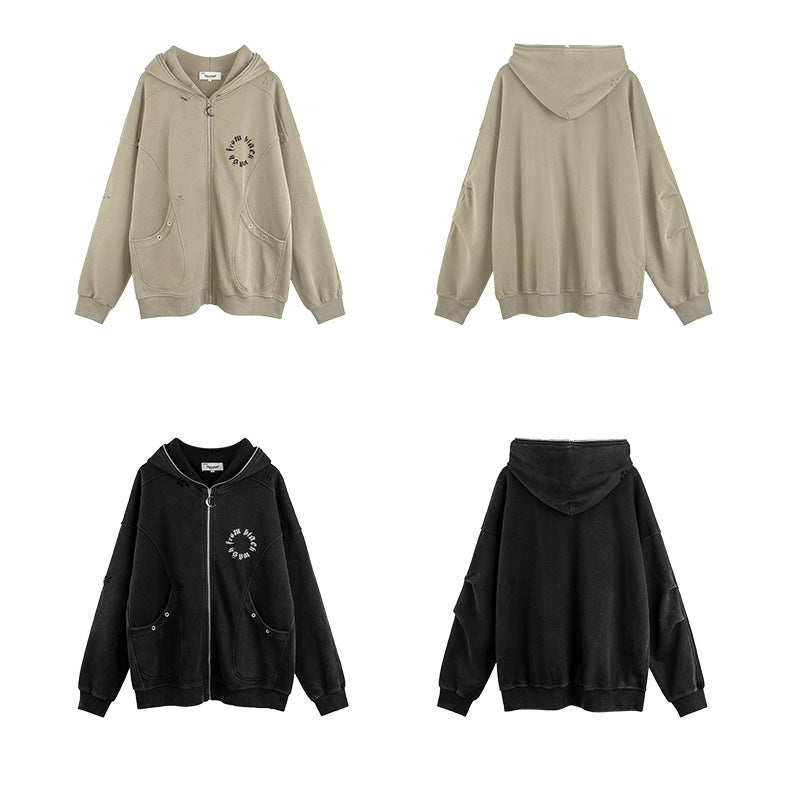 American Retro Ripped Jeans Hooded Sweater Baggy Coat